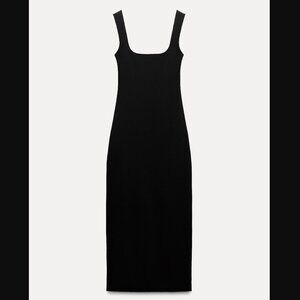 Zara Stretch Square Neck Knit Midi Dress Black Sz. S
